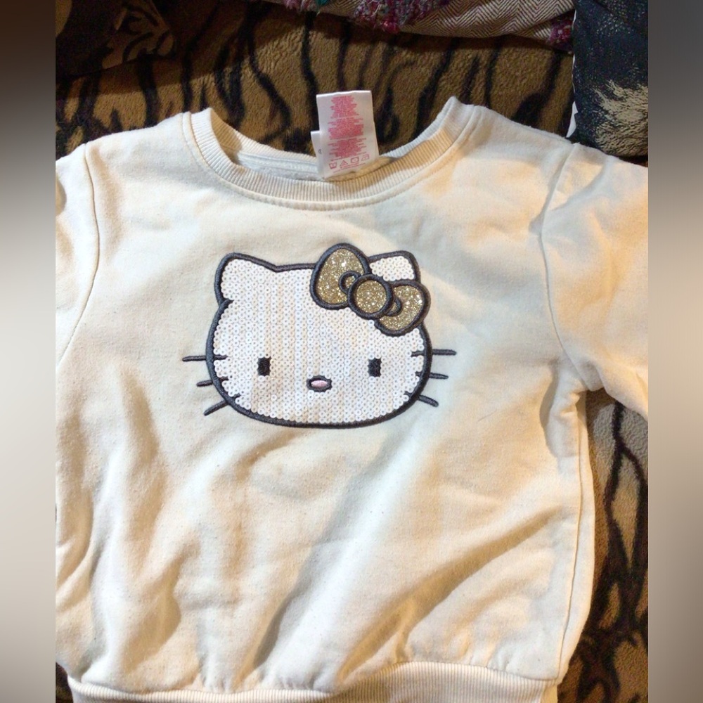 Hello Kitty Cream Kids Sweatshirt with Gold Bow